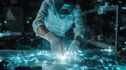 The welding engineer meticulously oversees the production line, where workers skillfully weld steel and iron components, creating sparks that illuminate the factory floor with bokeh.