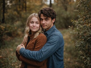 Fototapeta premium Lovely couple valentines day hugging each other with love boy and a girl