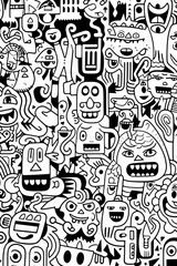 Illustration of coloring book doodle crowd cute alien monster Created with Generative AI technology.