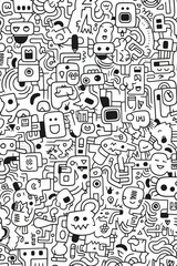 Illustration of coloring book doodle crowd cute alien monster Created with Generative AI technology.