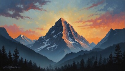 the harmony of a mountain silhouette against the evening sky Generative AI