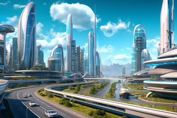 Fototapeta premium Ecology city concept with clean energy for good environment Created with Generative AI technology.