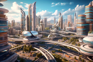 Ecology city concept with clean energy for good environment Created with Generative AI technology.