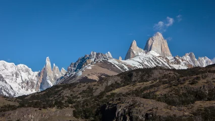 Poster Cerro Torre Panoramic view of Andes Mountain Range in El Chalten, Argentina, Cerro Torre and Fitz Roy in Patagonia, South America