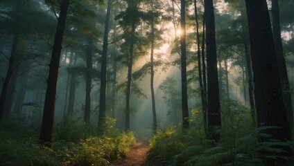 the tranquility of a forest at dawn Generative AI