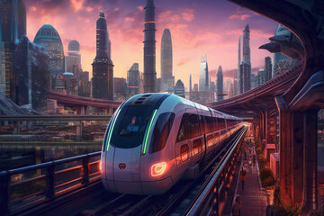 Conceptual of transportation with clean energy in the future Created with Generative AI technology.