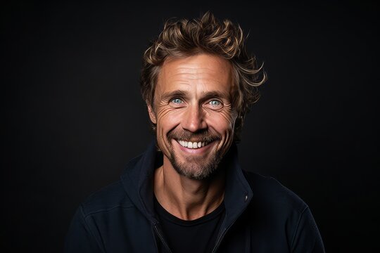 Portrait of a handsome smiling man. Isolated on black background.