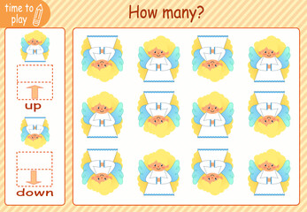 children's educational game, tasks. count how many elements will be placed on the right and how many on the left. angel
