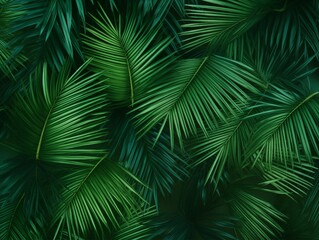 Dark Green Palm Tree Leaves Background. Generative AI