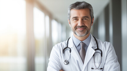 Portrait of a confident smiling doctor with stethoscope at hospital