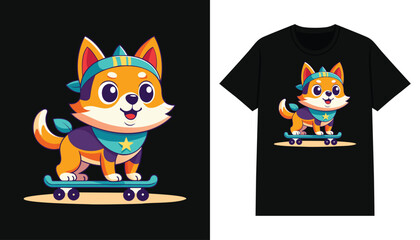 cute cat t-shirt design. cartoon skateboarding cat t shirt print design for apparel and clothing