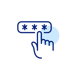 Finger tapping on dialog box with password hidden behind asterisks. Pixel perfect, editable stroke