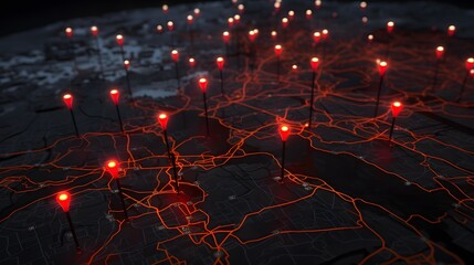 A glowing red marker stands out on the digital map, marking your destination
