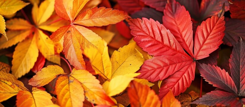A close up image of a colorful pile of autumn leaves, showcasing the vibrant hues of orange, red, and yellow. This display highlights the beauty of deciduous foliage during the fall season.