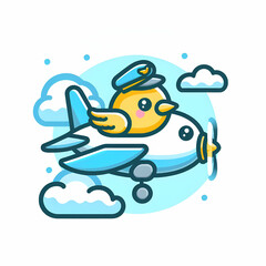 Obraz premium flat logo of Cute bird riding airplane cartoon illustration animal transportation isolated