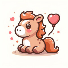 flat logo of Cute horse cartoon vector icon illustration. animal nature icon concept isolated premium vector