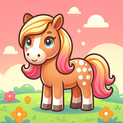 Obraz na płótnie Canvas flat logo of Cute horse cartoon vector icon illustration. animal nature icon concept isolated premium vector