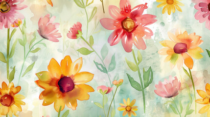 Vibrant watercolor florals dance in an enchanting pattern
