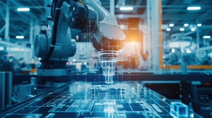 As the robotic arm moves gracefully, sparks fly, symbolizing the intricate dance of modern machinery in steel manufacturing.