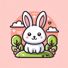 Obraz premium flat logo of Cute rabbit cartoon vector icon illustration. animal nature icon concept isolated premium vector