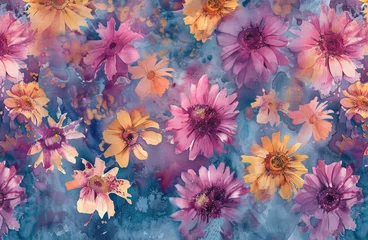 Wandcirkels aluminium Vibrant watercolor florals dance in an enchanting pattern © Veniamin Kraskov
