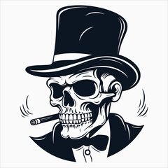 a logo design of a skull with a cigar in his mouth