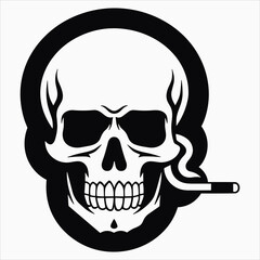 a logo design of a skull with a cigar in his mouth
