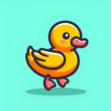 flat logo of Cute duck cartoon vector icon illustration. animal nature icon concept isolated premium vector