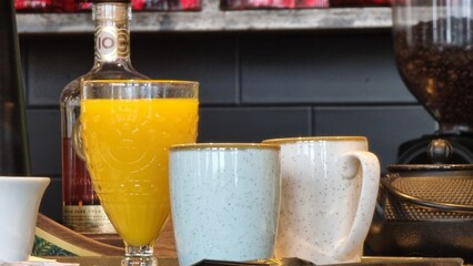 coffee bar coffee cups drinks bottles backgroudn  winter in greece