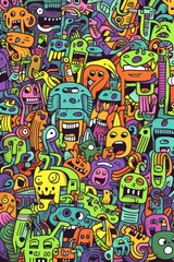 Obraz na płótnie Canvas Illustration of colorful doodle crowd cute alien and monster Created with Generative AI technology.