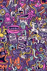 Fototapeta premium Illustration of colorful doodle crowd cute alien and monster Created with Generative AI technology.