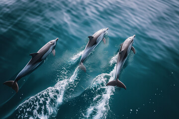 Wild Pod of Dolphins in Ocean 