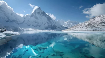 Foto op Plexiglas Scenic views of mountain glaciers and their pristine lakes © Veniamin Kraskov