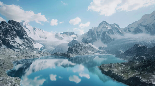Scenic views of mountain glaciers and their pristine lakes © Veniamin Kraskov