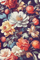 Vintage flowers pattern full frame. poster. Floral illustration. Floral card. Wallpaper.