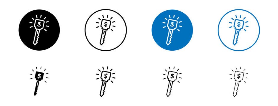 Key to Success Line Icon Set. Takeaway success key creative idea vector symbol in black and blue color.