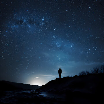Silhouette of a lone figure under a starry night sky