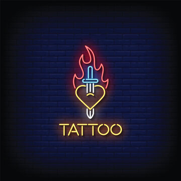 Neon Sign tattoo with brick wall background vector