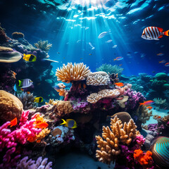 Fototapeta na wymiar Underwater coral reef with diverse marine life. 