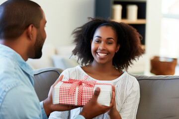 Loving Couple Giving Gift to one another 