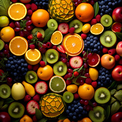 Vibrant tropical fruits arranged in a pattern. 