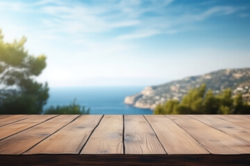 Summer Beach Getaway: Sunny Table Set against a Blue Ocean Background