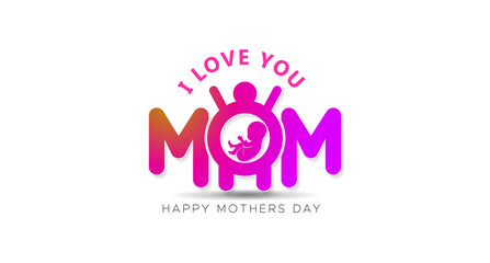 Happy Mother's Day typography abstract art background. Luxury minimal style wallpaper with baby and Pink color Vector background for banner, poster design.