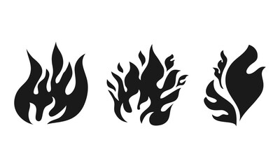 Set Hand drawn of Fire flame icon symbol. isolated on white background. vector illustration