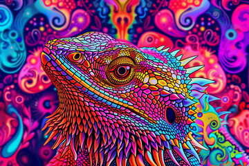 A psychedelic Bearded Dragon. Generative AI