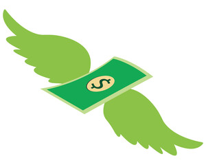 vector illustration of Dollars flying with wings, Financial design element 