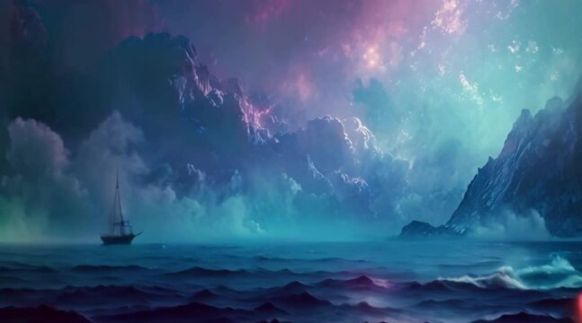 sea and clouds at night
