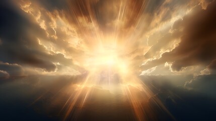 God light in heaven symbolizing divine presence, truth, spiritual illumination, God love and grace. Light beams blessing world with heavenly light
 - obrazy, fototapety, plakaty