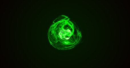 Energy green glowing cosmic magic sphere, futuristic round high-tech ball bright atom made of electricity, background