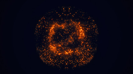 Yellow energy magic circle, sphere, ball made of futuristic energy particles, force field made of dots. Abstract background